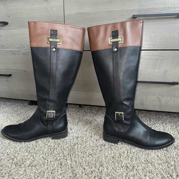 Karen Scott Women's Edenn Buckled Riding Boots, Black Cognac Size 5.5 Gold - Picture 4 of 11
